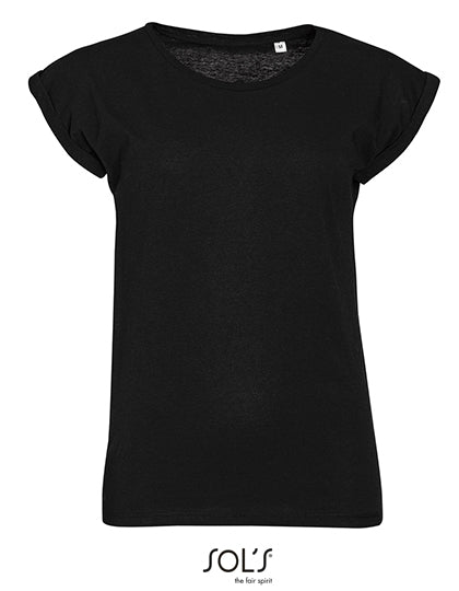 Women´s Round Neck T-Shirt Melba in Deep Black, Größe L