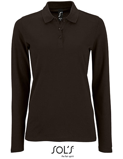 Women´s Long-Sleeve Piqué Polo Shirt Perfect in Black, Größe 3XL