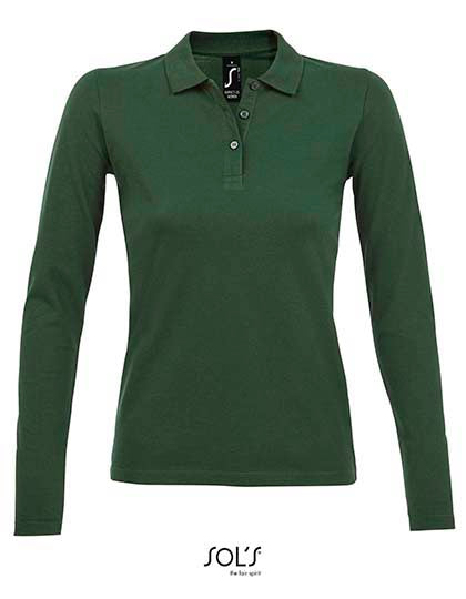 Women´s Long-Sleeve Piqué Polo Shirt Perfect in Bottle Green, Größe 3XL