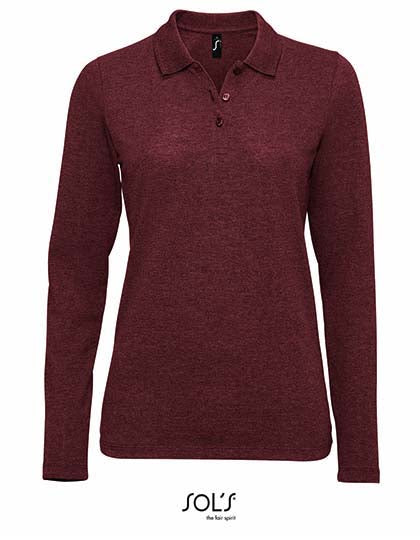 Women´s Long-Sleeve Piqué Polo Shirt Perfect in Heather Oxblood, Größe 3XL