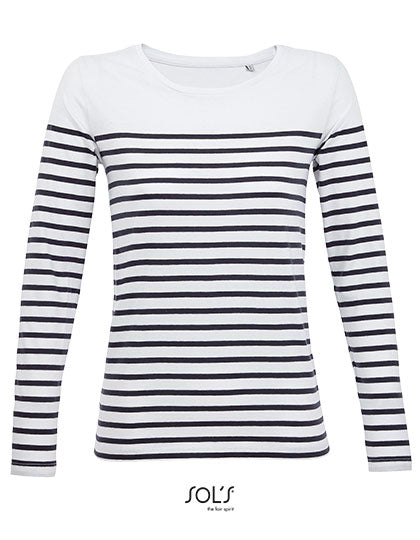 Women´s Long Sleeve Striped T-Shirt Matelot in White, Größe XXL