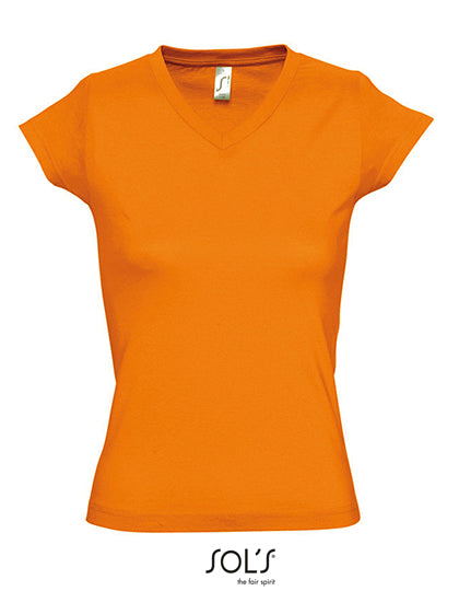 Women´s V-Neck-T-Shirt Moon in Orange, Größe 3XL