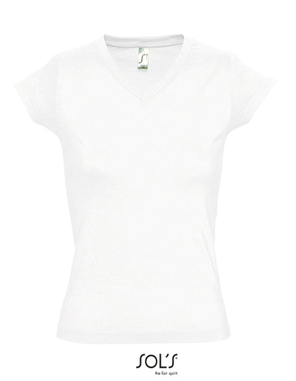 Women´s V-Neck-T-Shirt Moon in White, Größe 3XL