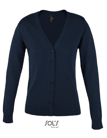 Women´s Golden V-Neck Knitted Cardigan in Navy, Größe XXL