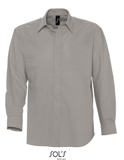 Men´s Oxford-Shirt Boston Long Sleeve in Silver, Größe 4XL