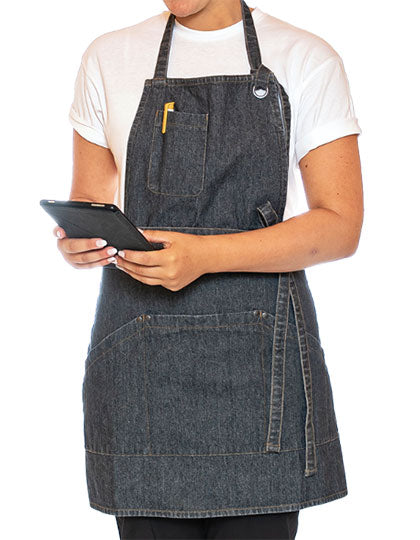 Utility Apron Bib Washed Denim in Black-Grey, Größe 91 x 71 cm