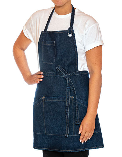 Utility Apron Bib Washed Denim in Indigo, Größe 91 x 71 cm