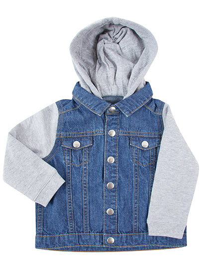 Denim Jacket With Fleece Hood And Sleeves in Blue Denim, Größe 5-6 years