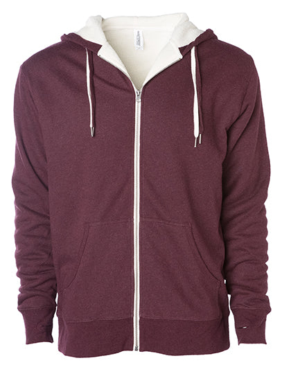 Unisex Sherpa Lined Zip Hooded Jacket in Burgundy Heather, Größe XXL