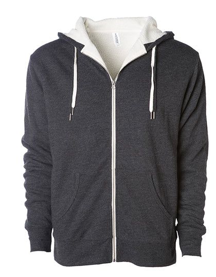 Unisex Sherpa Lined Zip Hooded Jacket in Charcoal Heather, Größe XXL