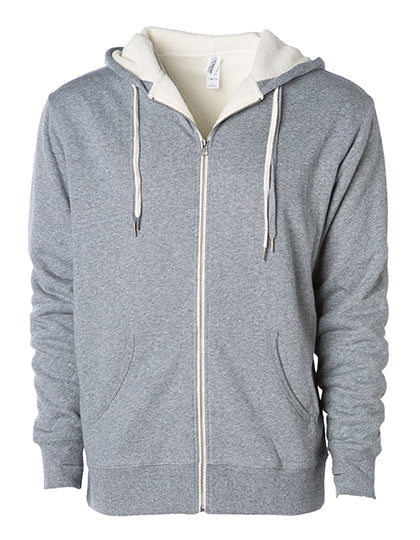 Unisex Sherpa Lined Zip Hooded Jacket in Salt-N-Pepper, Größe XXL