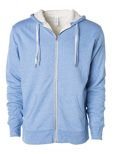 Unisex Sherpa Lined Zip Hooded Jacket in Sky Heather, Größe XXL