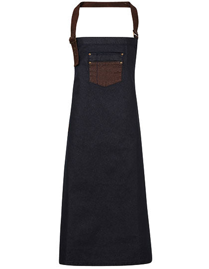Division Waxed Look Denim Bib Apron With Faux Leather in Indigo Denim (ca. Pantone 2767C), Größe 72 x 86 cm