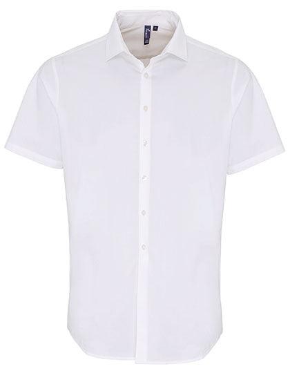 Men´s Stretch Fit Poplin Short Sleeve Cotton Shirt in White, Größe 5XL