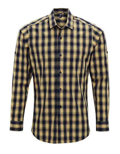 Men´s Mulligan Check Cotton Long Sleeve Shirt in Camel (ca. Pantone 132C), Größe 3XL