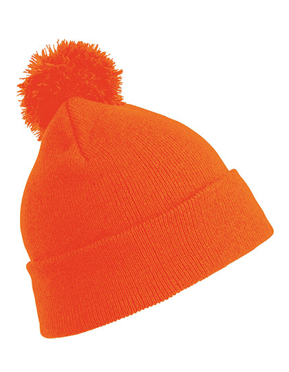 Pom Pom Beanie in Fluorescent Orange, Größe One Size