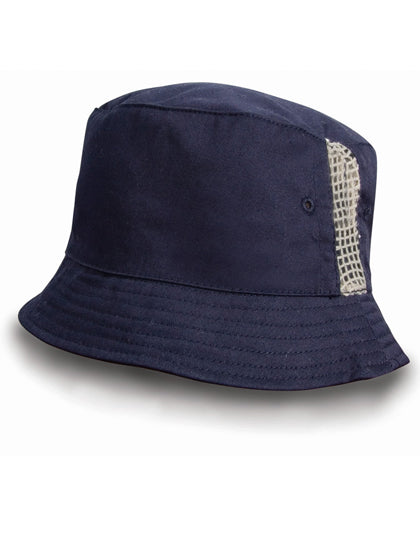 Deluxe Washed Cotton Bucket Hat With Side Mesh Panels in Navy, Größe One Size