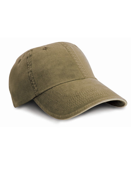 Washed Fine Line Cotton Cap With Sandwich Peak in Olive Green, Größe One Size