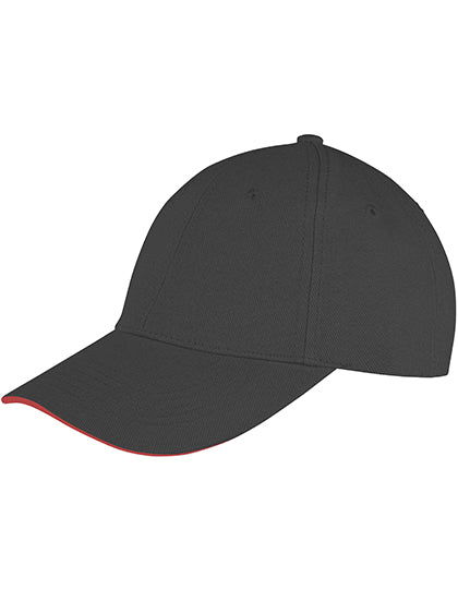 Memphis Brushed Cotton Low Profile Sandwich Peak Cap in Black, Größe One Size
