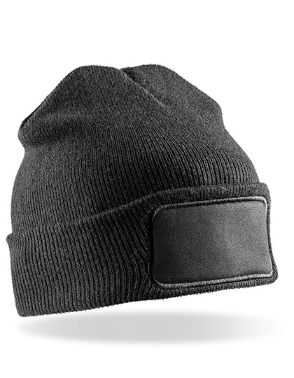 Recycled Double Knit Printers Beanie in Black, Größe One Size
