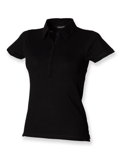 Women´s Short Sleeved Stretch Polo in Black, Größe XL