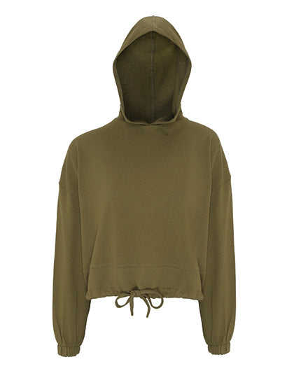 Women´s Cropped Oversize Hoodie in Olive, Größe XXL