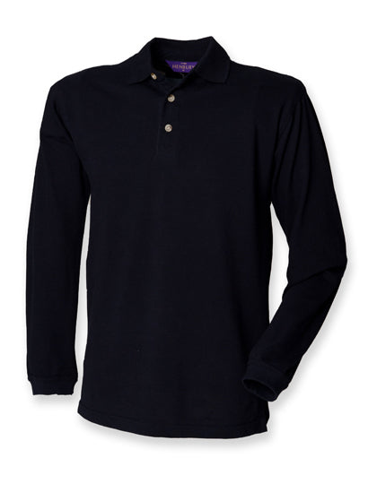 Long Sleeved Cotton Piqué Polo Shirt in Navy, Größe XXL