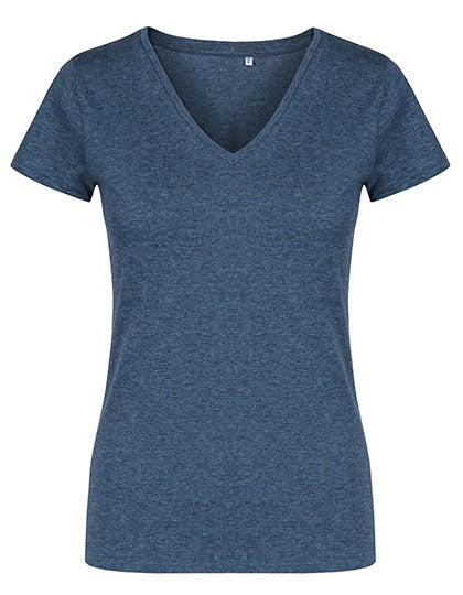 Women´s V-Neck T-Shirt in Heather Navy, Größe 3XL