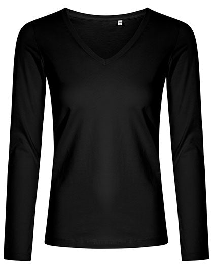 Women´s V-Neck T-Shirt Long Sleeve in Black, Größe 3XL