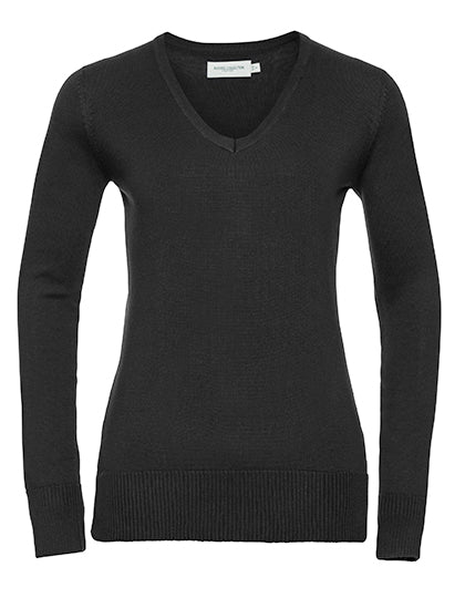 Ladies´ V-Neck Knitted Pullover in Black, Größe 4XL