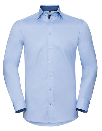 Men´s L/S Tailored Contrast Herringbone Shirt in Light Blue, Größe 4XL (49/50)