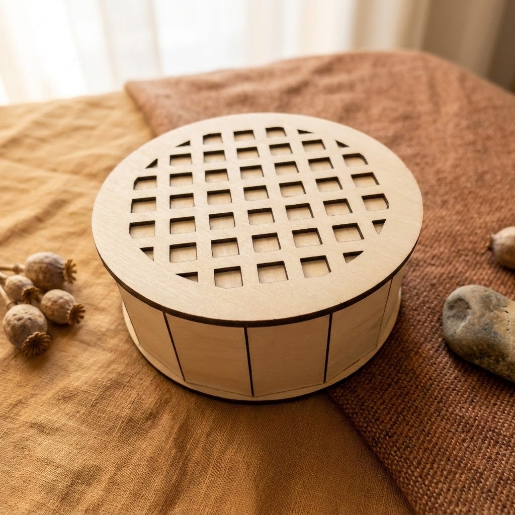 Runde Holzbox mit Deckel aus Lindenholz – Deckel mit Wunschmuster oder Gravur, Ø ca. 20 cm, Höhe ca. 7,6 cm
