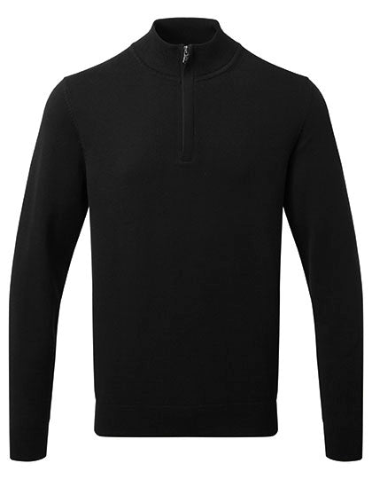 Men´s Cotton Blend 1/4 Zip Sweater in Black, Größe 3XL