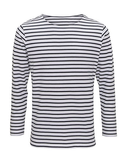 Men´s Marinière Coastal Long Sleeve Tee in White-Navy, Größe XXL