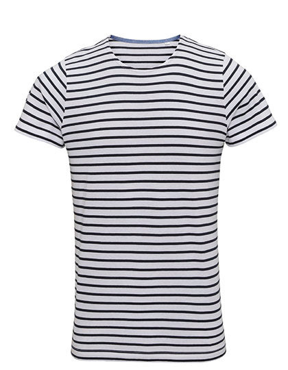 Men´s Marinière Coastal Short Sleeve Tee in White-Navy, Größe XXL