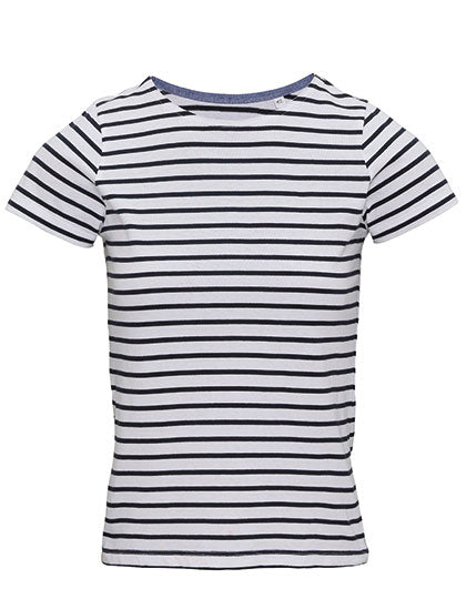 Women´s Marinière Coastal Short Sleeve Tee in White-Navy, Größe XL