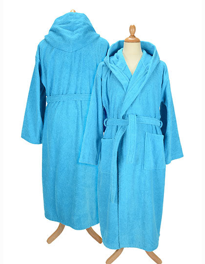Bathrobe With Hood in Aqua Blue, Größe 3XL