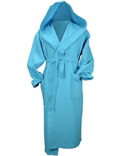 Robezz® Waffle Bathrobe With Hood in Aqua Blue, Größe 4XL