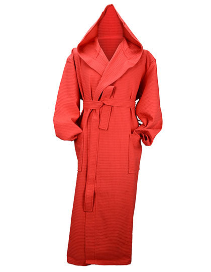 Robezz® Waffle Bathrobe With Hood in Fire Red, Größe 4XL