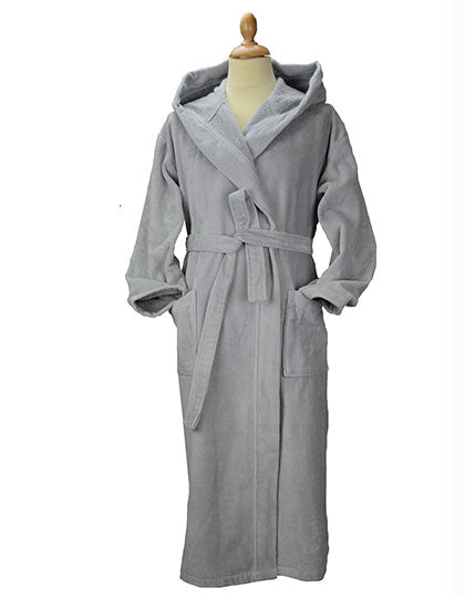 DeLuxe Velour Bathrobe with hood in Light Grey, Größe XXL