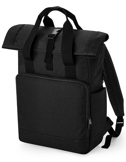 Recycled Twin Handle Roll-Top Laptop Backpack in Black, Größe 30 x 44 x 14 cm