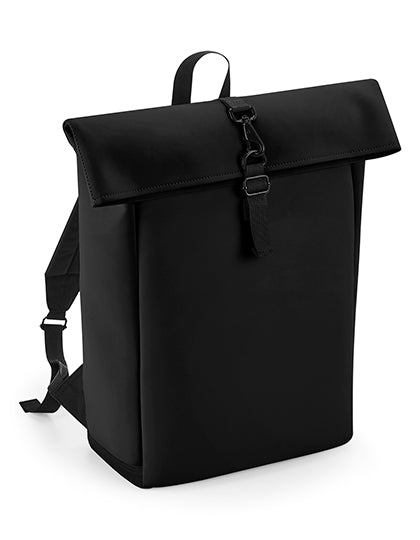 Matte PU Roll-Top Backpack in Black, Größe 28 x 43 x 13 cm