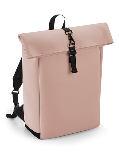 Matte PU Roll-Top Backpack in Nude Pink, Größe 28 x 43 x 13 cm