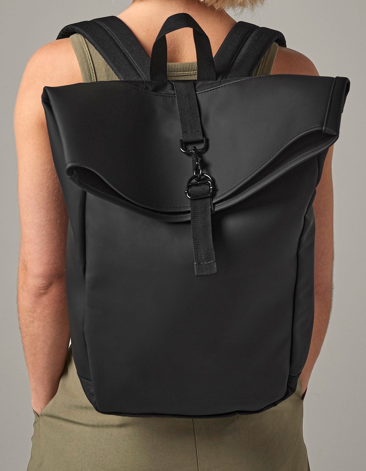 Matte PU Roll-Top Backpack