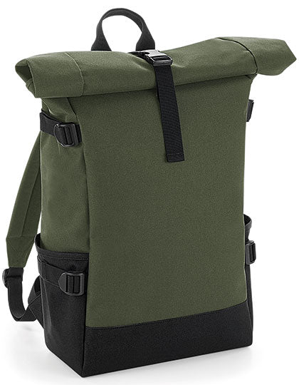 Block Roll-Top Backpack in Olive Green, Größe 28 x 48 x 15 cm