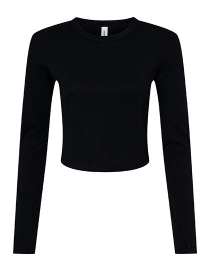 Women´s Micro Rib Long Sleeve Baby Tee in Solid Black Blend, Größe XXL