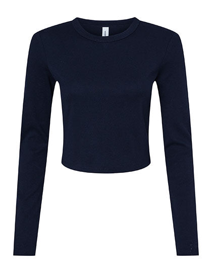 Women´s Micro Rib Long Sleeve Baby Tee in Solid Navy Blend, Größe XXL