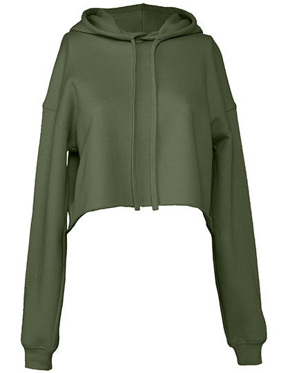Women´s Cropped Fleece Hoodie in Military Green, Größe XL