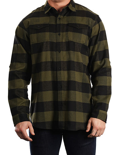 Woven Plaid Flannel Shirt in Army - Black (Checked), Größe 3XL