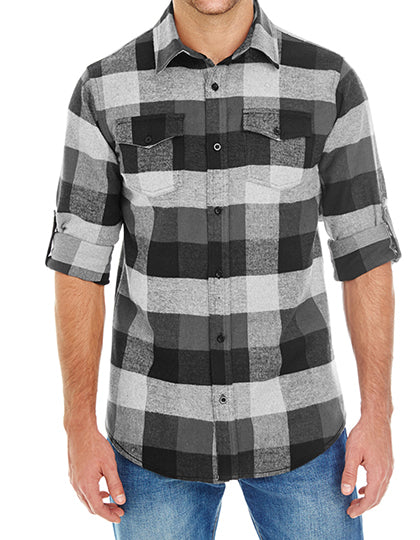 Woven Plaid Flannel Shirt in Black Check, Größe 3XL